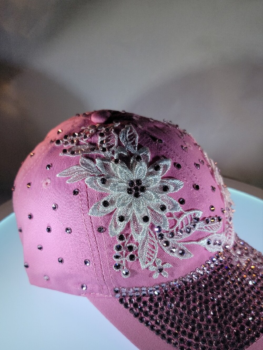 Pink Floral Rhinestone Embellished Baseball Cap - Picture 5 of 5